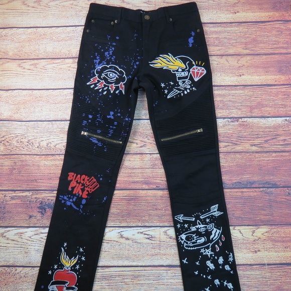 black graphic jeans